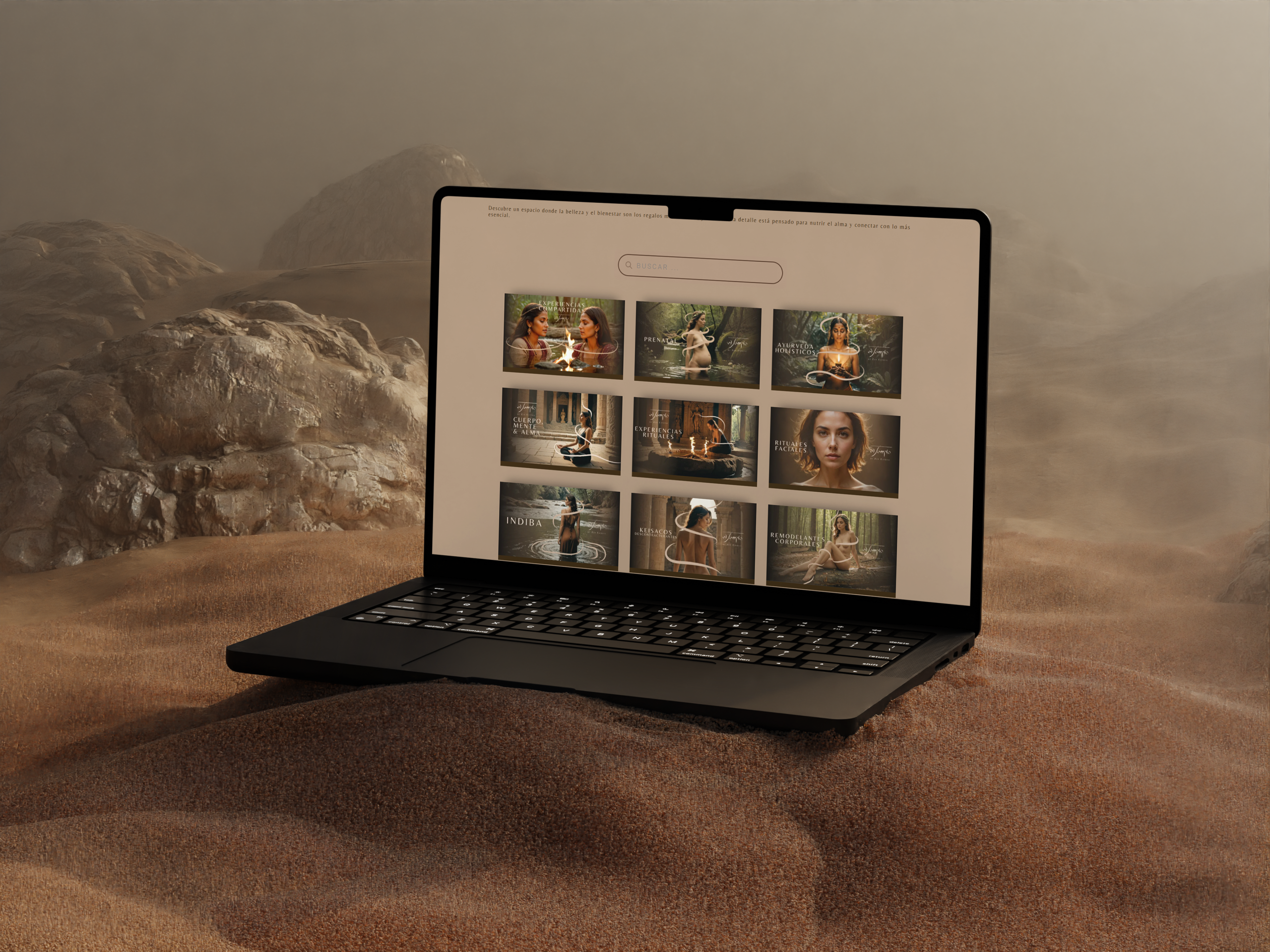 Laptop con catálogo visual de servicios de estética premium