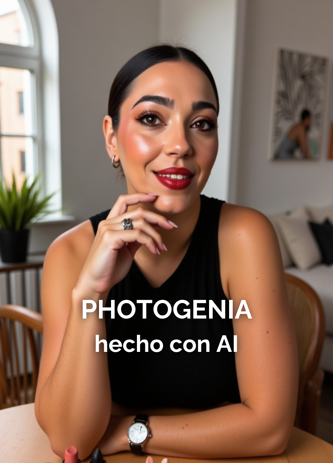 Retrato femenino con maquillaje intenso, generado por IA