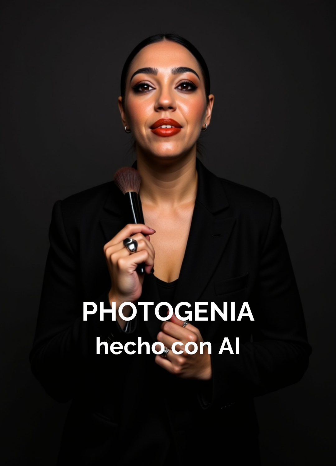 Mujer con chaqueta elegante y fondo negro, retrato con IA