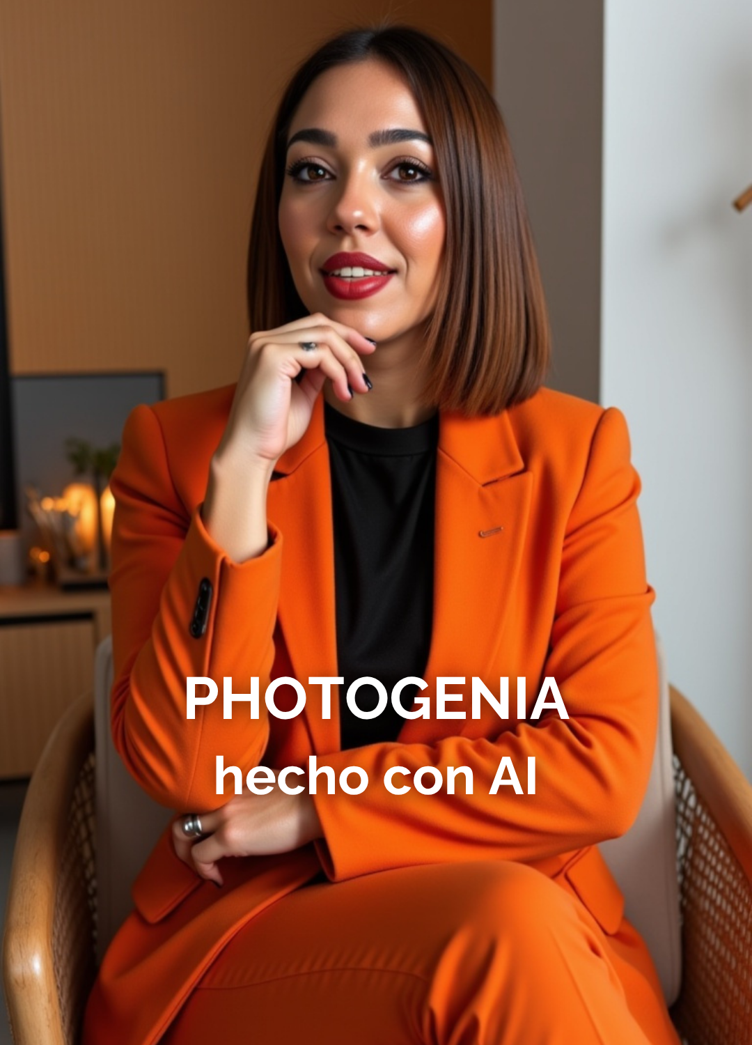 Mujer ejecutiva con traje naranja, generado por IA