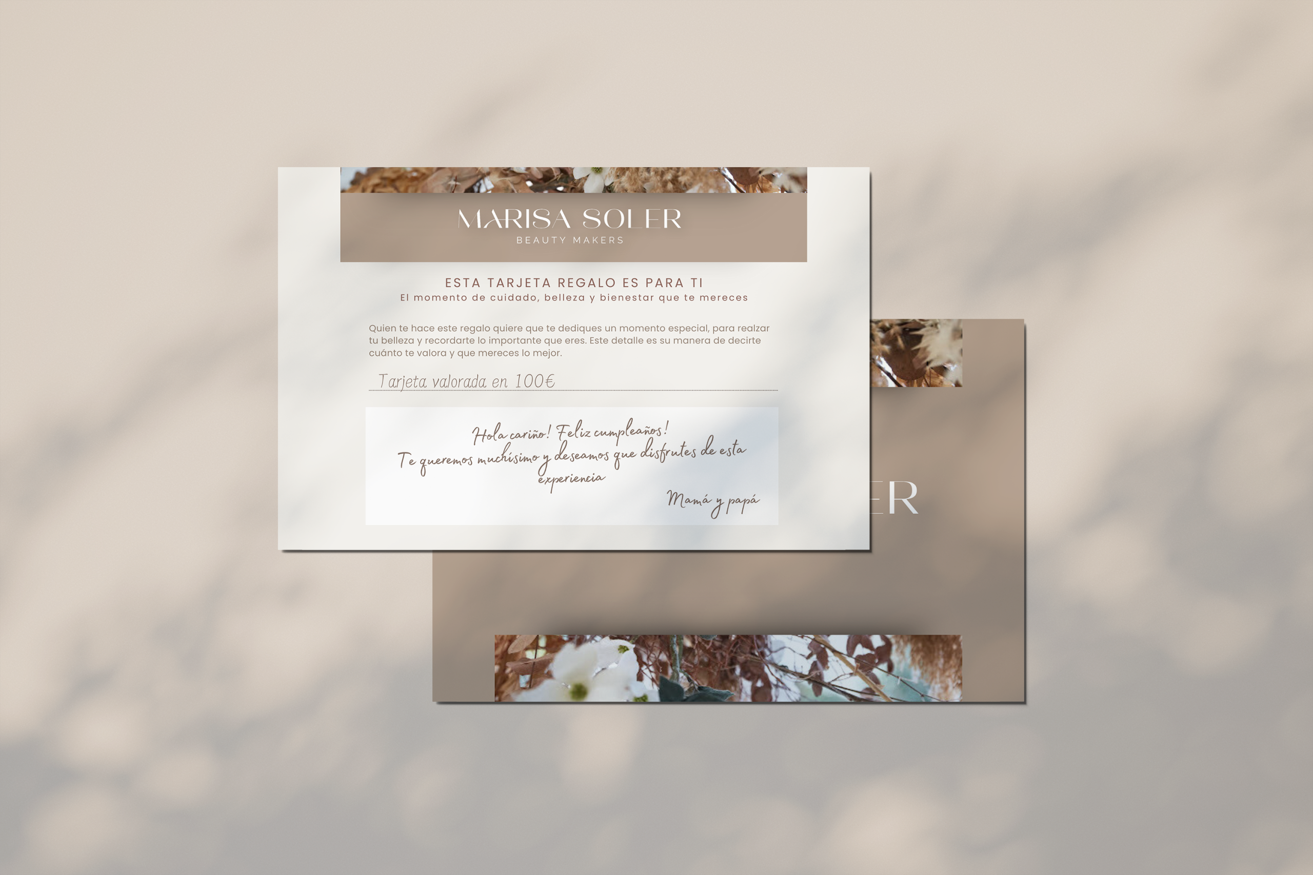 Página web tarjeta de regalo de Marisa Soler con diseño elegante