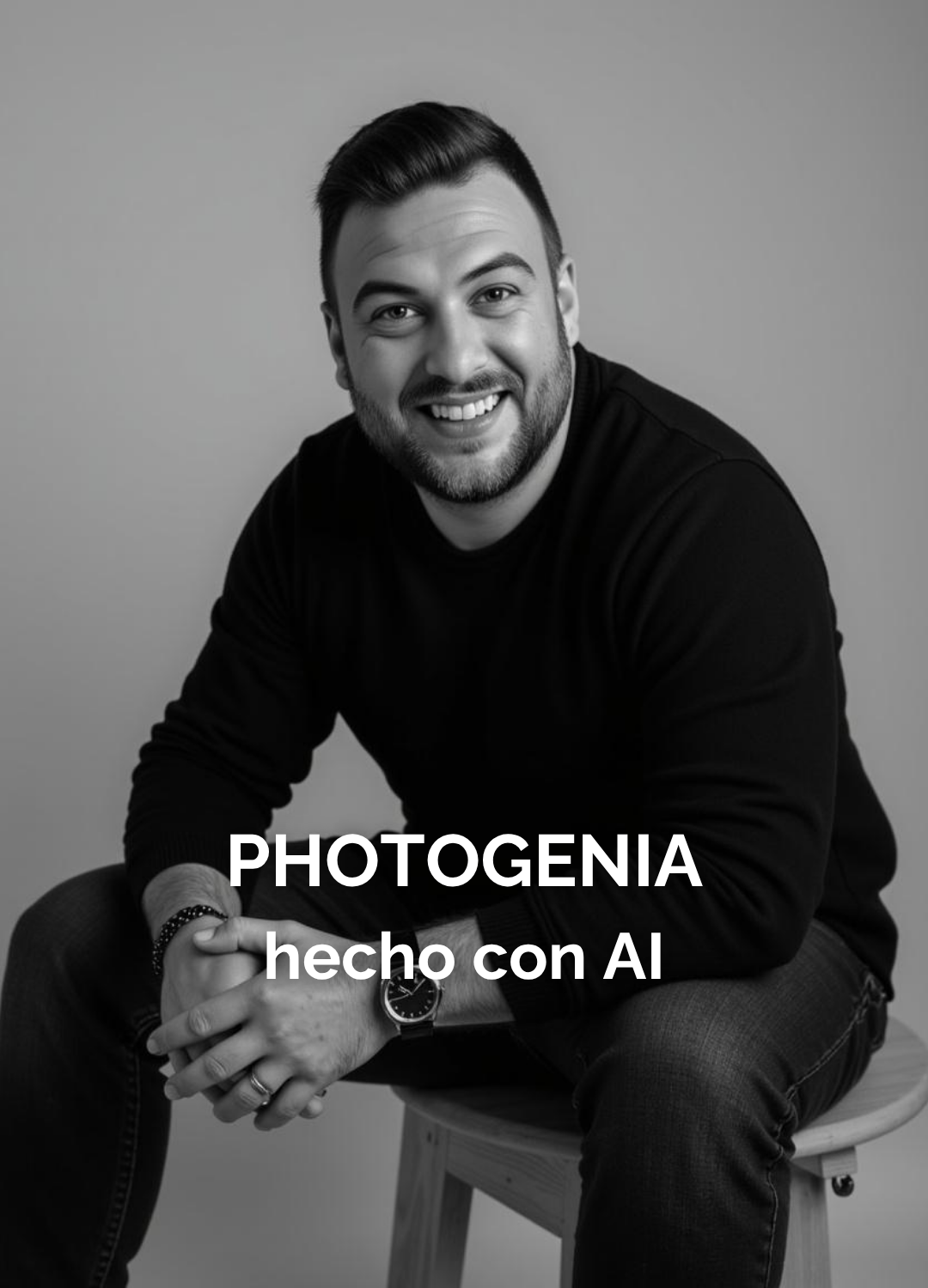 Retrato masculino hecho con IA en fondo gris claro