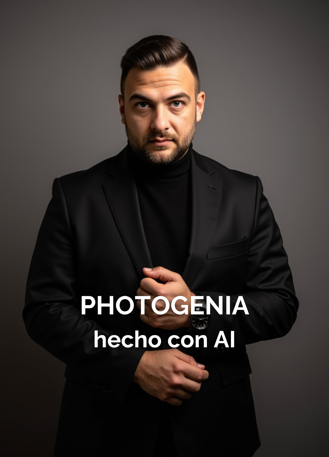 Retrato formal de hombre con traje oscuro, generado por IA