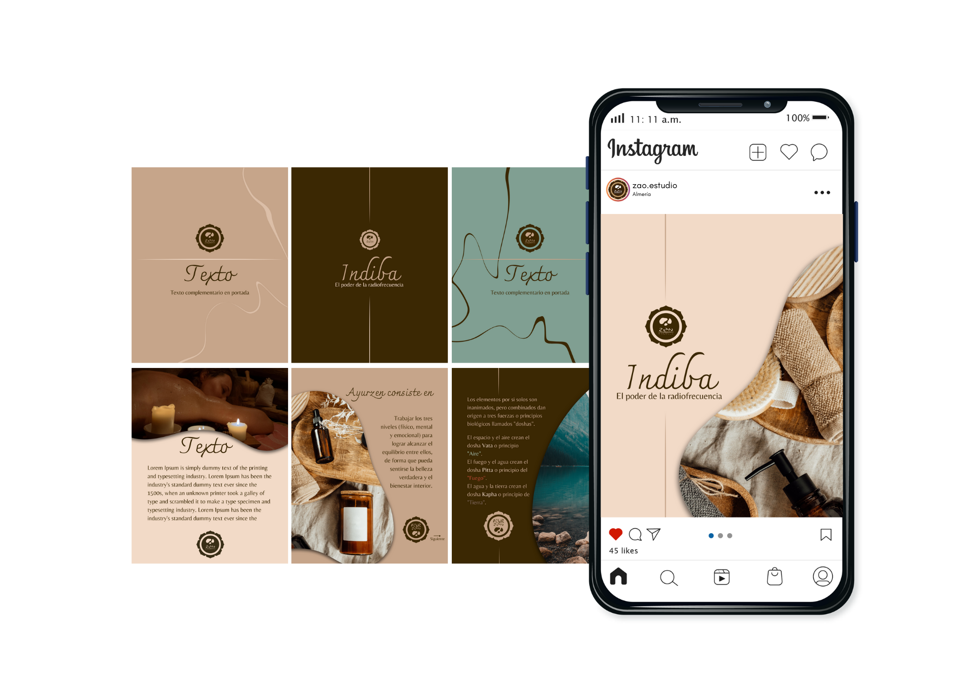 Feed de Instagram de estética natural en smartphone