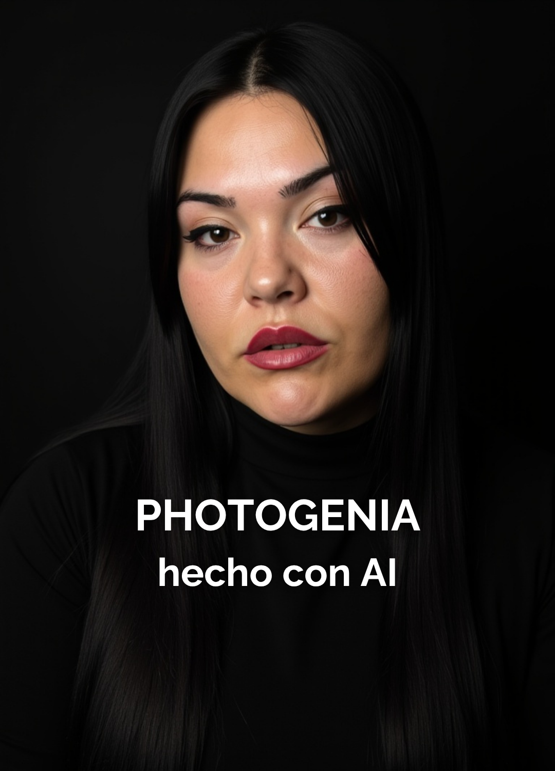 Retrato de mujer de cabello lacio y fondo oscuro, IA