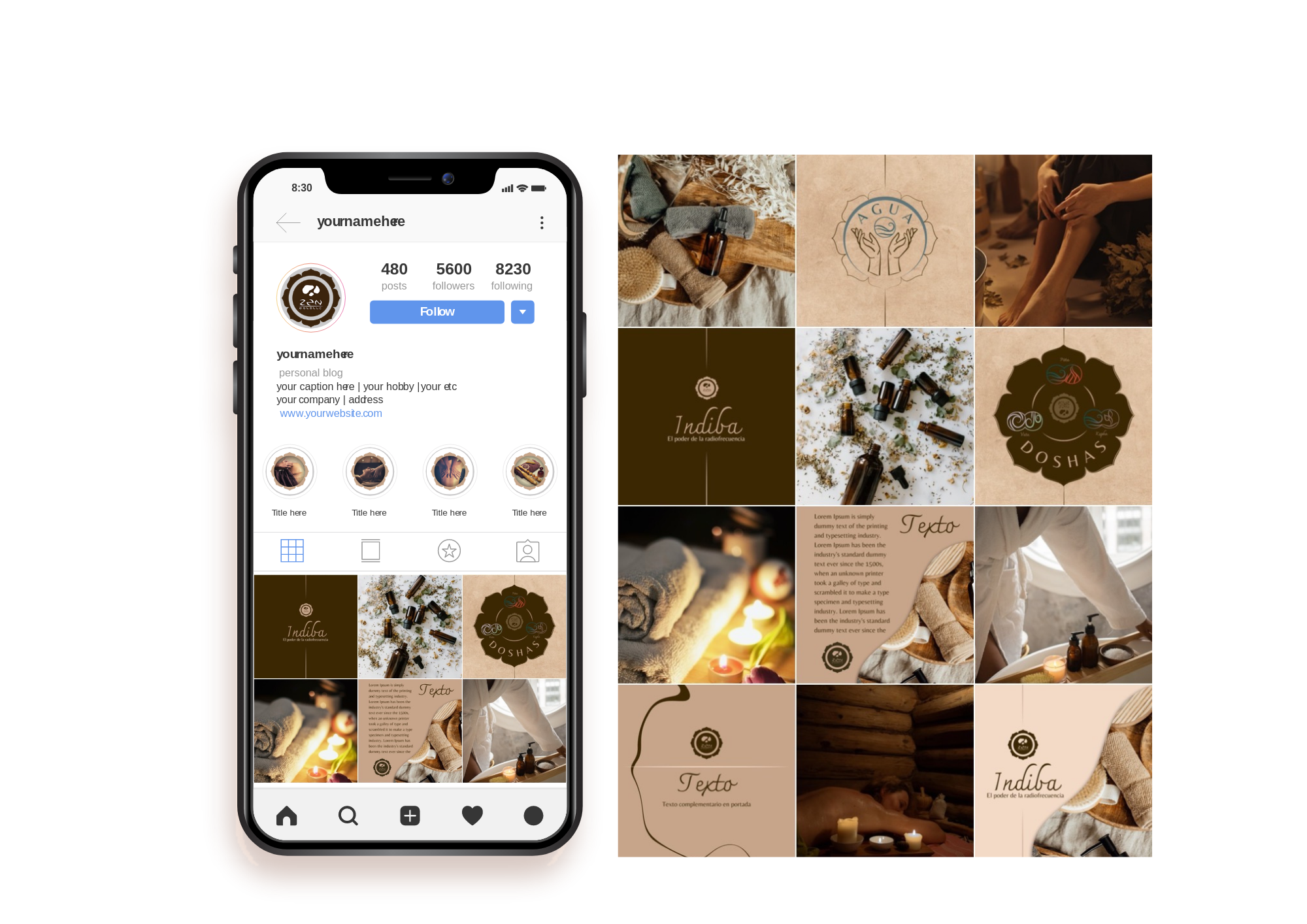 Diseño de feed de Instagram con tonos tierra y naturaleza