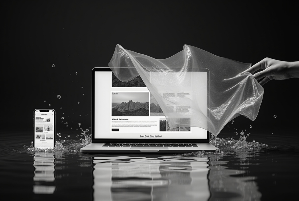 Imagen conceptual de diseño web flotante en blanco y negro